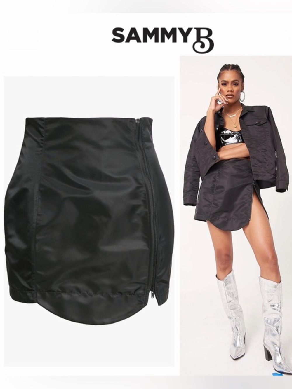 Sammy B Tanya Nylon Miniskirt Black Sz S $198